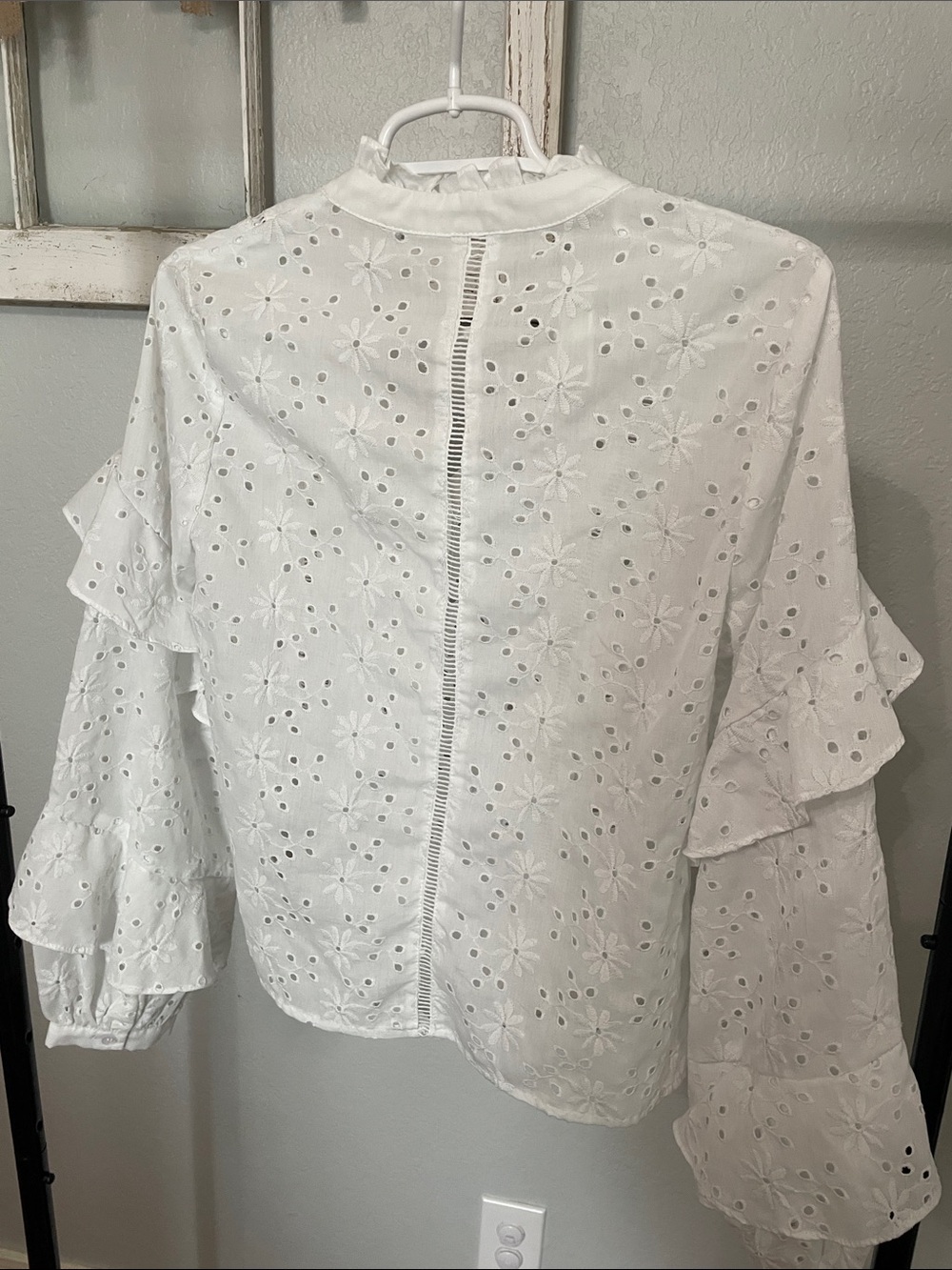 Altar'd State White Eyelet Button-Front Ruffle Blouse - Picture 3 of 4